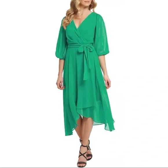 Dkny Dresses Dkny Petite Balloonsleeve Fauxwrap Chiffon Dress